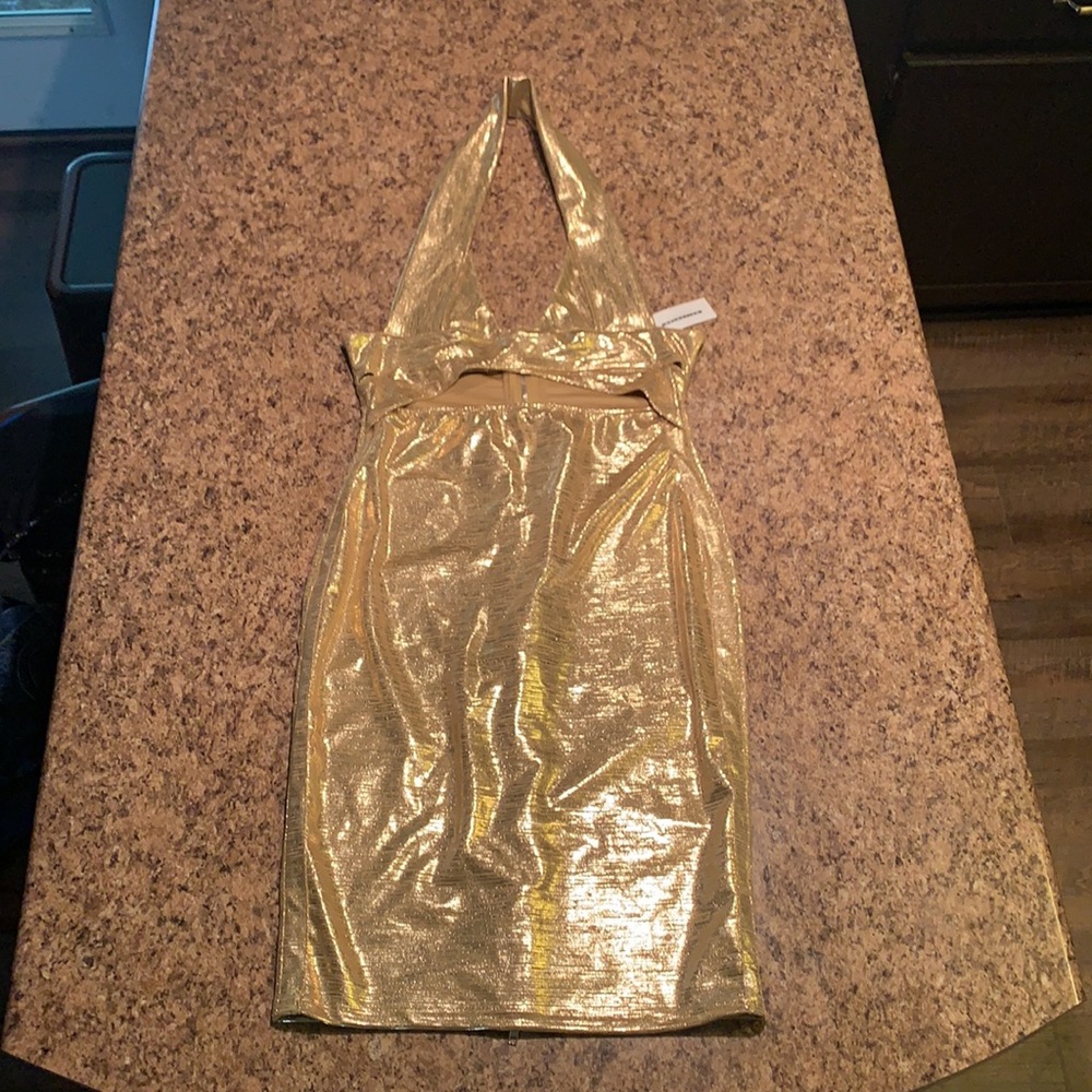 NWT CBR Metallic Gold Dress Large NEW Halter